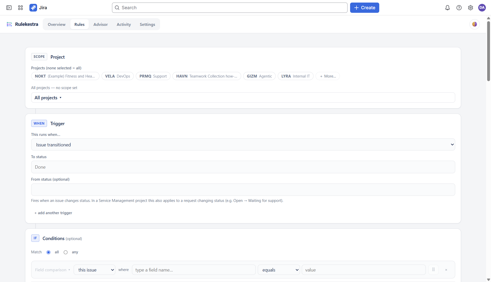 The Rulekestra rule builder form