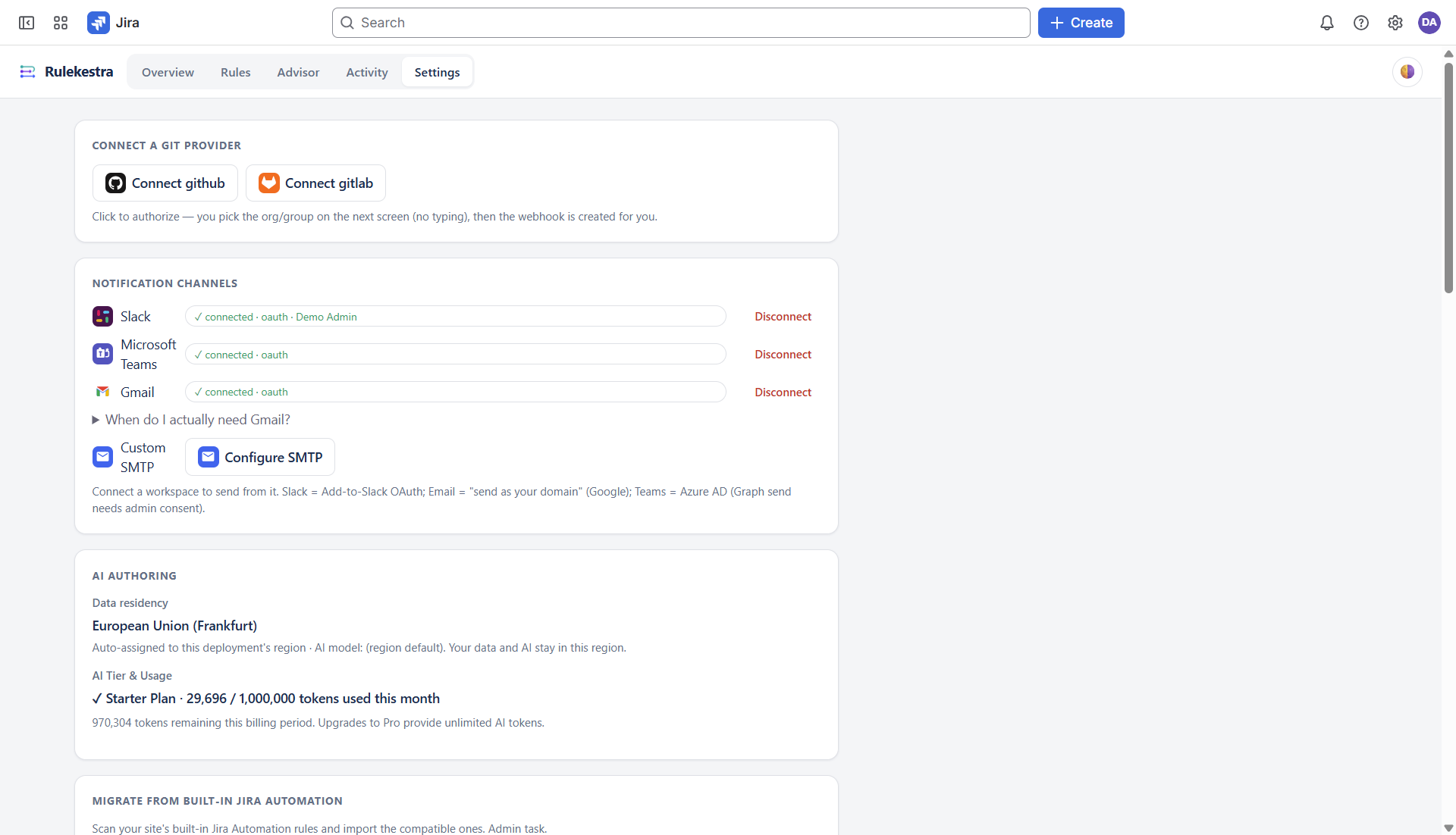 The Rulekestra settings view